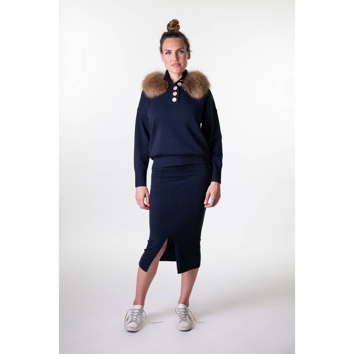 falda punto cashmere marino