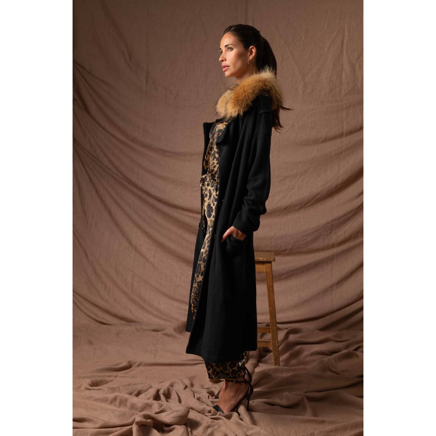 long cashmere trench noir