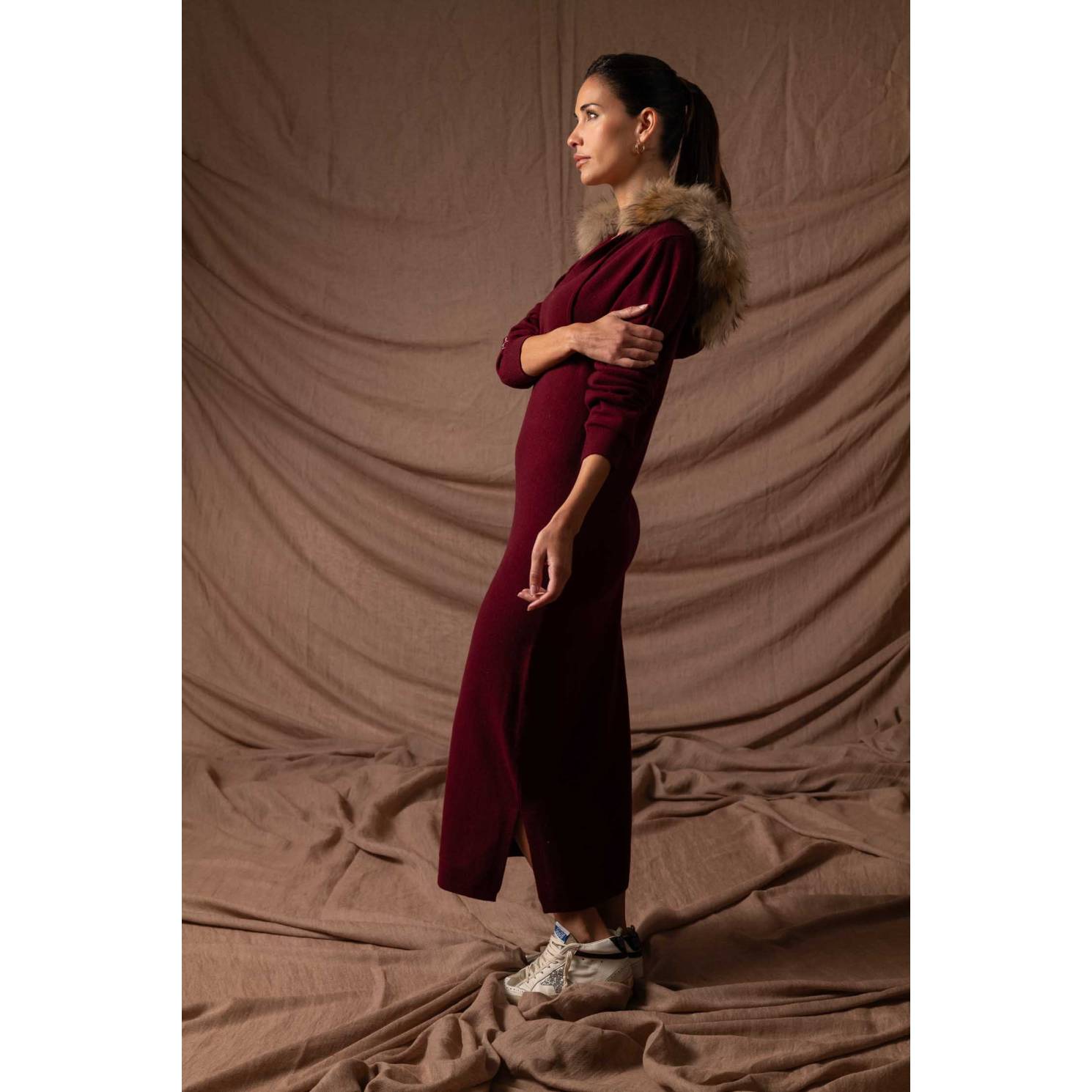 vestido capucha cashmere red wine