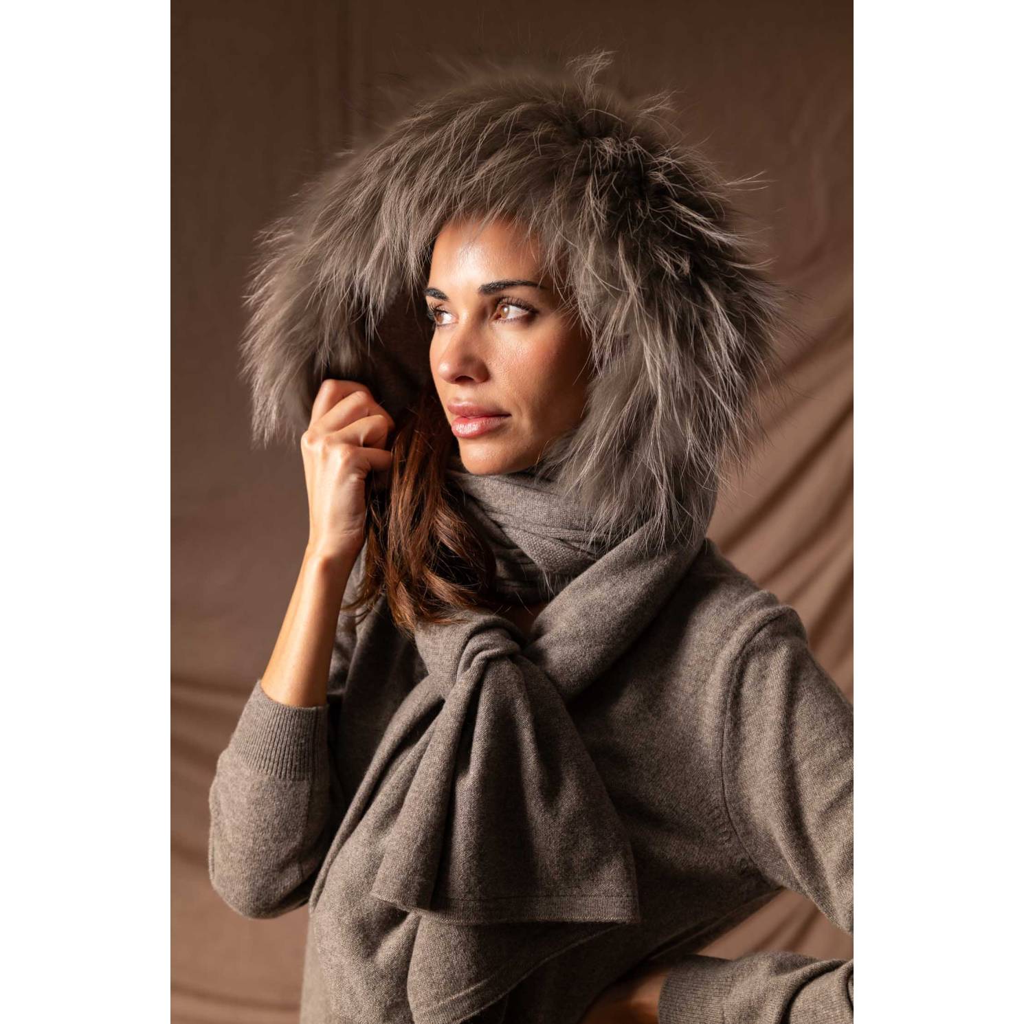 pashmina capucha cashmere taupe vigore