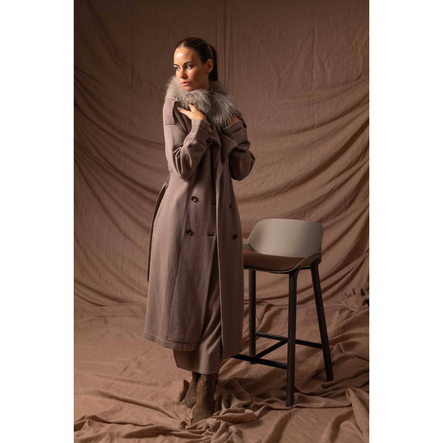 long cashmere trench dark nude