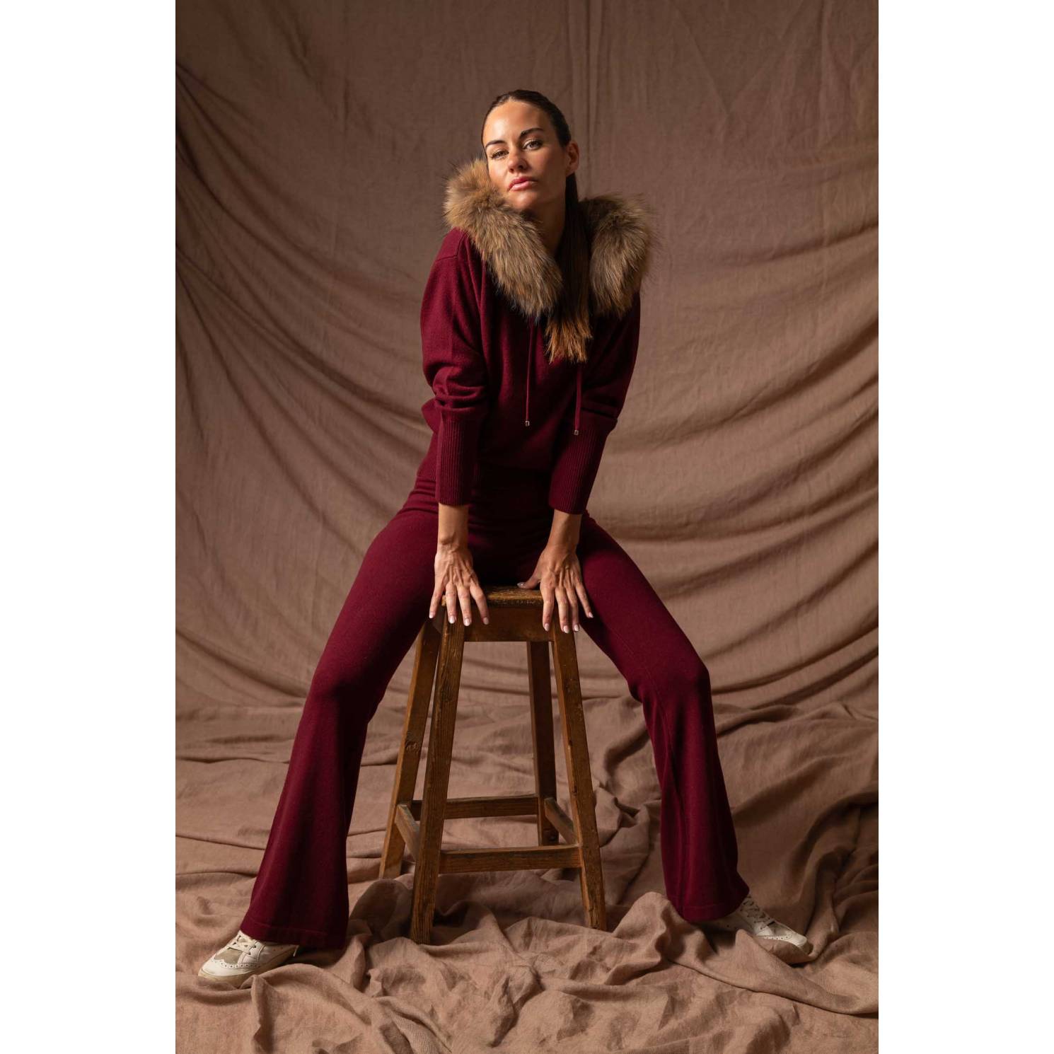 pantalon flare cashmere red wine