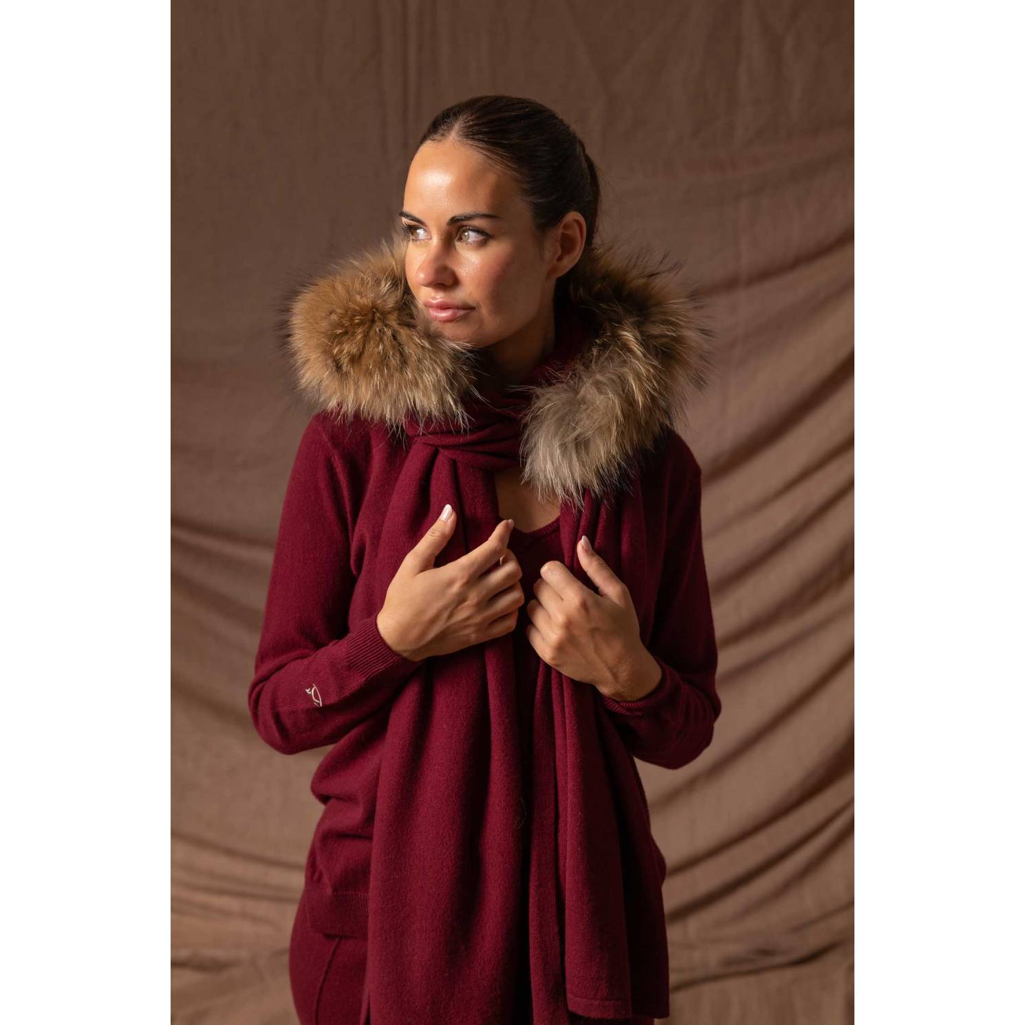 pashmina capucha cashmere red wine