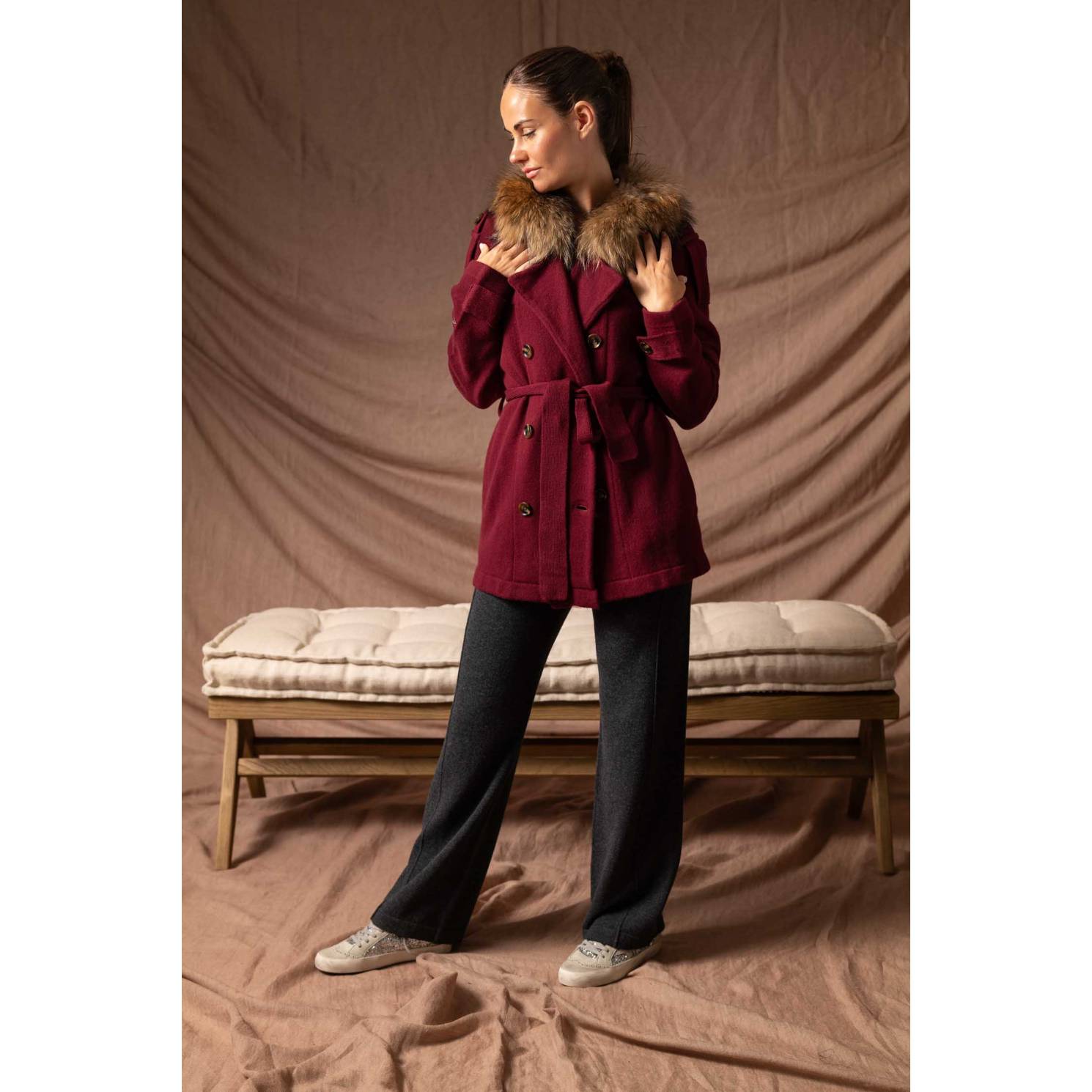 midi cashmere trench red wine